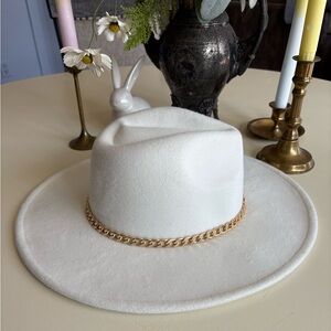 Altar’d State Cream Hat with Gold Chain Accent
